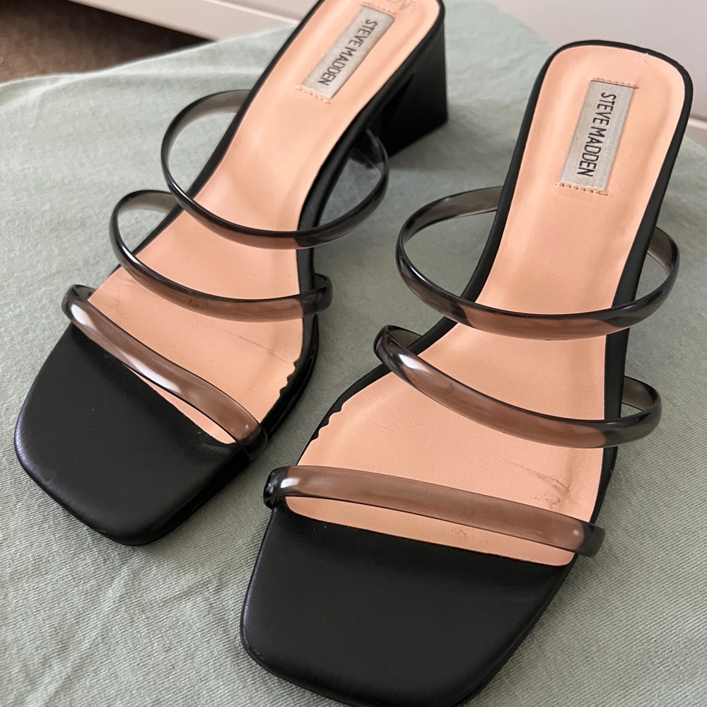 Steve Madden Black Heeled Sandals with Smoky Transparent Straps